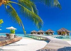 Malediwy, Morze, Ocean Indyjski, Plaża, Palma, Domki, Pomost