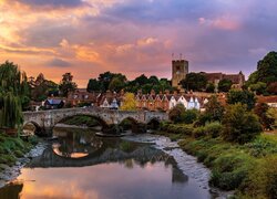 Rzeka, Medway River, Most, Domy, Drzewa, Wieś Aylesford, Anglia