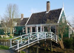 Holandia, Zaandam, Kanał, Domy, Mostek, Skansen Zaanse Schans