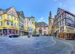 Niemcy, Cochem, Rynek, Wieża, Domy, Brukowana, Ulica