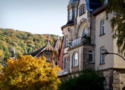 Domy w Heidelbergu w krajobrazie jesiennym