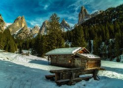 Góry, Dolomity, Alpy, Zima, Chata, Włochy