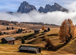 Drewniane domki w dolinie Val Gardena