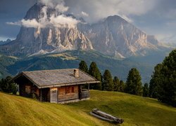 Góry, Dolomity, Dolina, Val Gardena, Drewniany, Dom, Drzewa, Gmina Santa Cristina Gherdeina, Włochy