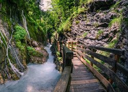 Skały, Wąwóz Wimbachklamm, Rzeka Wimbach, Most, Ramsau bei Berchtesgaden, Niemcy