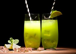 Drinki, Mojito, Słomka, Szklanka, Lód, Mięta, Limonka