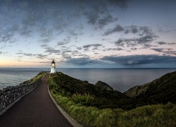 Nowa Zelandia, Wyspa Północna, Latarnia morska Cape Reinga Lighthouse, Droga, Morze, Niebo