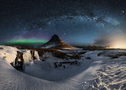 Gwiazdy, Niebo, Zima, Noc, Góra Kirkjufell, Droga Mleczna, Islandia