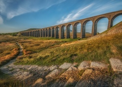 Anglia, Yorkshire, Wiadukt kolejowy Ribblehead, Most, Kamienie, Dróżka, Trawa