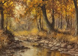 Drzewa i rzeka jesienią w malarstwie Laszlo Neogrady