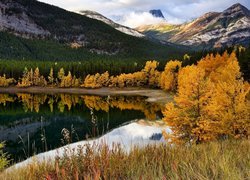 Jesień, Góry, Jezioro, Trawy, Drzewa