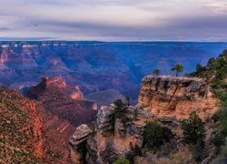 Góry, Skały, Drzewa, Kanion, Grand Canyon, Park Narodowy Wielkiego Kanionu, Arizona, Stany Zjednoczone