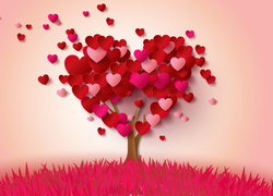 Miłość, Serce, Drzewo, Serduszka, Walentynki, Grafika 2D