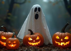 Duch, Dynie, Halloween, Grafika