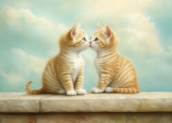 Dwa małe rude kotki na murku