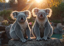 Dwa niedźwiadki koala siedzące na k...