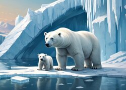 Dwa niedżwiedzie polarne obok góry lodowej