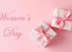 Dzień Kobiet, Napis, Womens Day, Prezenty, Różowe, Tło