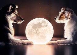 Dwa, Psy, Księżyc, Kula