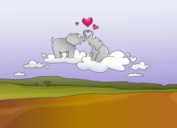 Dwa zakochane słoniki na chmurkach