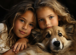 Dwie dziewczynki z psem