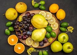 Owoce, Cytrusy, Jabłka, Gruszki, Winogrona, Limonki, Drewno