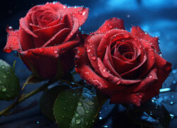 Dwie mokre czerwone róże