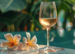 Kompozycja, Kieliszek, Wino, Kwiaty, Plumeria
