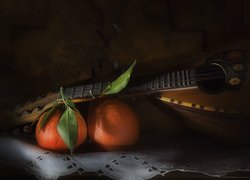 Dwie pomarańcze obok mandoliny