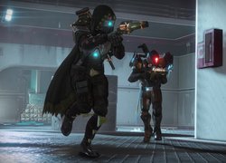 Dwie postacie w hali z gry Destiny 2