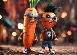 Dwie uśmiechnięte marchewki w okularach