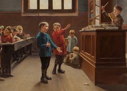 Dzieci w klasie na obrazie Charles-Bertranda dEntrayguesa