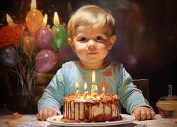 Tort, Urodziny, Dziecko, Balony
