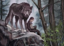 Dziewczyna i wilk w grafice