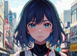 Dziewczyna na ulicy miasta w anime