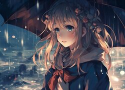 Dziewczyna, Parasol, Morze, Anime