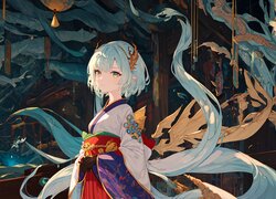 Dziewczyna w kolorowym kimono
