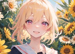 Dziewczyna wśród słoneczników w anime
