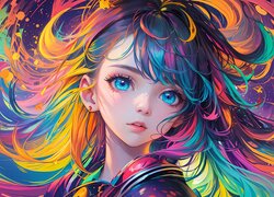 Anime, Dziewczyna, Kolorowe, Włosy, Tło