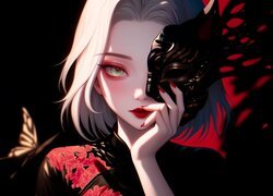 Dziewczyna, Maska, Kimono, Motyl, Anime
