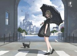 Dziewczyna z parasolką i kotem