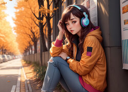 Dziewczyna ze słuchawkami przy ulicy