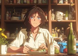 Dziewczyna, Jedzenie, Półki, Anime