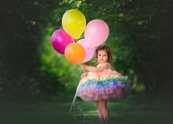 Dziewczynka, Kolorowa, Sukienka, Balony