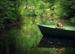 Dziewczynka w łódce na rzece