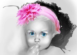 Dziewczynka w różowej opasce z kwiatkiem
