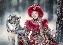 Dziewczynka w stroju z siberian husky