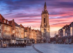 Belgia, Miasto, Tournai, Dzwonnica, Belfry of Tournai, Domy, Plac, Wieczór