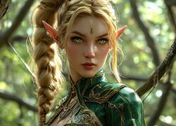 Dziewczyna, Elfka, Zielone, Oczy, Fantasy