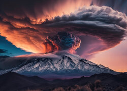 Erupcja wulkanu na tle nieba